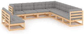 9 pcs conjunto lounge de jardim c/ almofadões pinho maciço
