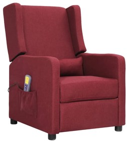 vidaXL Poltrona de massagens elétrica reclinável tecido vermelho tinto