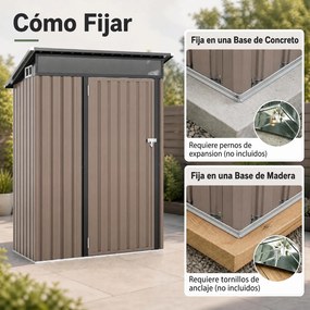 Abrigo de Jardim para Ferramentas, 150 x 89 x 185 cm, Cobertura Inclinada, Cinzento