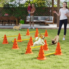 Conjunto de agilidade para cães de 6 peças, pista de obstáculos com altura ajustável e saco de transporte, laranja