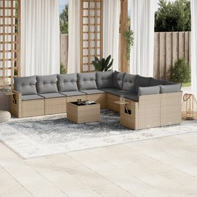 11 pcs conjunto sofás de jardim c/ almofadões vime PE bege