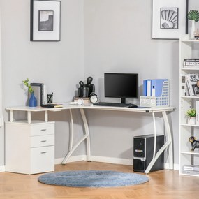 Mesa de canto para computador Mesa em formato de L com 3 gavetas Mesa moderna para escritório 143,5x143,5x76 cm Branco