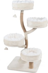 Árvore para Gatos, 58,5 x 58,5 x 132 cm, 4 Plataformas Removíveis, Branco