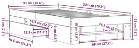 Estrutura de cama 90x200 cm derivados de madeira preto
