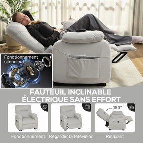 Poltrona relax elétrica, poltrona reclinável, porta USB, apoio para os pés, bolsos laterais, comando à distância, 96 x 90 x 103 cm