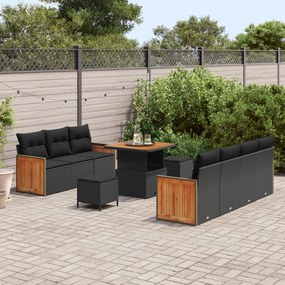 Conjunto de Sofá de Jardim de 10 Peças com Almofadas Vime Polinominal