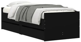 Estrutura cama de solteiro pequena c/ gavetas 75x190 cm preto