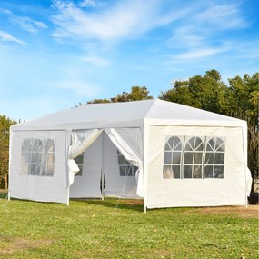 Outsunny Tenda para Festas 6x3 Tenda de Jardim com 2 Portas 4 Paredes Laterais Removíveis e 4 Janelas para Exterior Eventos Casamentos Branco