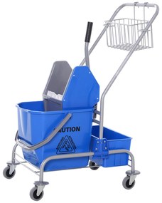 HOMCOM Carro de Limpeza Profissional com Rodas Balde de Esfregona Removível de 25L Espremedor Cesto e Cubeta 72x49,5x95 cm Azul