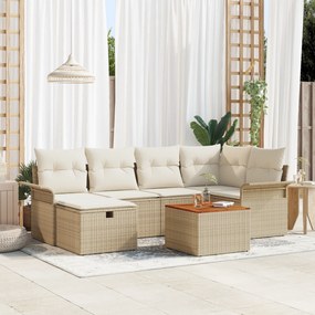 Conjunto de Sofá de Jardim vidaXL 7 Peças com Almofadas Bege de Rattan