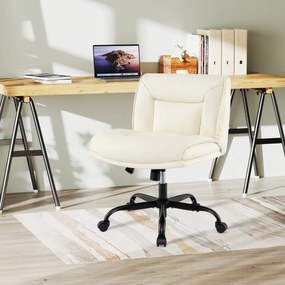 Cadeira de escritório sem braços em PU Altura ajustável Elevação a gás Giratória 360° Assento largo 72 x 72 x 82-90 cm Branca