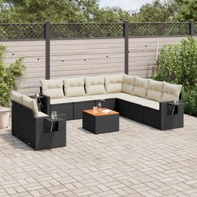 10 pcs conjunto sofás de jardim c/ almofadões vime PE preto