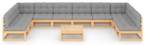 11 pcs conjunto lounge de jardim c/ almofadões pinho maciço