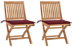 vidaXL Cadeiras jardim c/ almofadões vermelho tinto 2 pcs teca maciça
