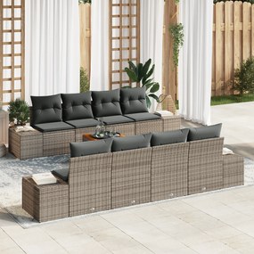 vidaXL Conjunto de Sofá de Jardim de 7 Peças com Almofadas Cinzento Rattan Poliéster