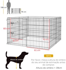 Parque para Cães 8 Painéis Dobráveis Gaiola Metálica para Animais de Estimação com Porta e Dupla Fechadura 76x61cm Preto