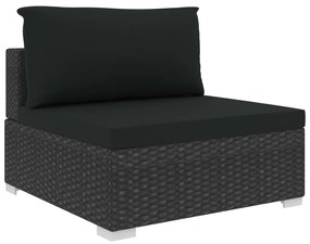 5 pcs conjunto lounge de jardim c/ almofadões vime PE preto