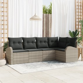Conjunto de Sofás de Jardim de 5 Peças com Almofadas Cinza Claro Polyr