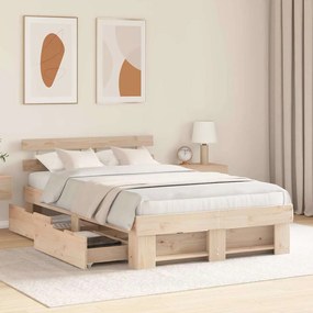 Cama com Gavetas - 135 x 190 cm - Madeira de Pinho Sólido