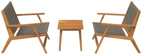 Cadeiras de Jardim com Mesa Conjunto 3 peças Cinza Madeira Sólida de A