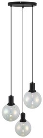 Candeeiro suspenso de design preto com vidro transparente redondo 3 luzes - Mallon Design