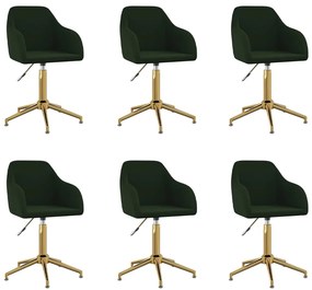 vidaXL Cadeiras de jantar giratórias 6 pcs veludo verde-escuro