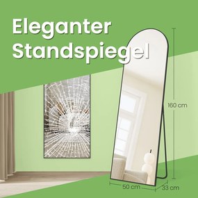 Espelho de corpo inteiro, espelho curvo, de pé ou de parede 160 x 50 cm Preto