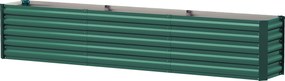 Floreira de horta elevada em aço galvanizado  240 x 40 x 45 cm, com barras de suporte e placas de canto, fundo aberto, verde