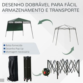 Tenda Dobrável 220x220x200 cm com 1 Parede Lateral Bolsa de Transporte Impermeável e Proteção UV50+ para Jardim Pátio Verde
