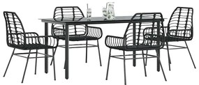 vidaXL Conjunto de jantar jardim 5 peças vidro vime PE preto