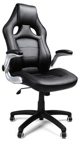 Cadeira de escritório esportiva SONGMICS, poltrona giratória, com braços, encosto alto, altura ajustável, inclinação para balanço, design ergonômico, preta OBG62B