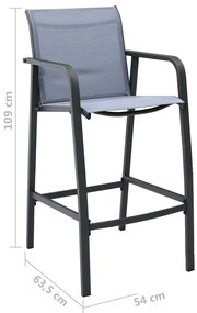 Cadeiras de bar para jardim 2 pcs textilene cinzento