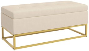 HOMCOM Banco de Armazenamento Botões decorativos Aparência de Pelúcia Pés de Aço Dourados 110x47x46,5 cm | Aosom Portugal