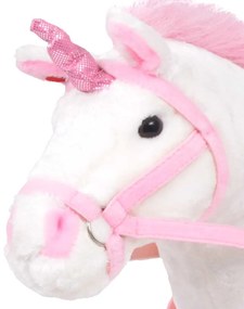 Brinquedo de montar unicórnio peluche branco e rosa XXL