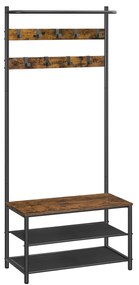 Cabideiro VASAGLE HSR411B01 com 9 ganchos removíveis, design industrial para corredor, quarto, vintage, marrom e preto