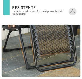 Outsunny Espreguiçadeira dobrável de vime com encosto ajustável Apoio de cabeça removível Suporte para copos e telefone Jardim Terraço 65x70x110 cm Cinza
