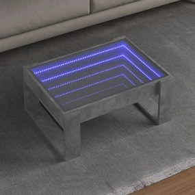 vidaXL Mesa de centro luzes LED Infinity 70x53x30 cm cinzento cimento