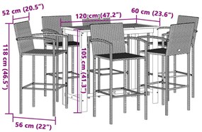 7 pcs conjunto de bar p/ jardim acácia maciça/vime PE castanho