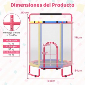 Trampolim Infantil Multifuncional, 154 x 154 x 210 cm, Seis Atividades, Multicolor