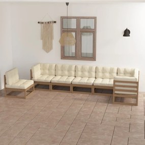 7 pcs conjunto lounge de jardim c/ almofadões pinho maciço