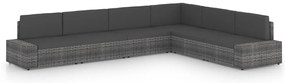 6 pcs conjunto lounge de jardim c/ almofadões vime PE cinzento
