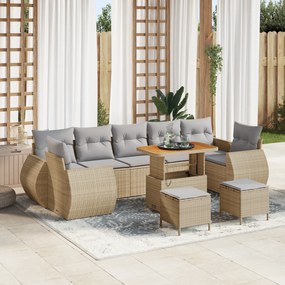Conjunto de Sofás de Jardim vidaXL de 10 Peças com Almofadas Bege Ratt