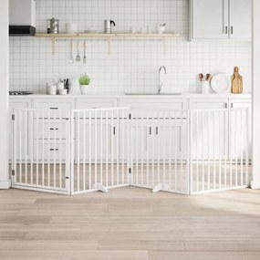vidaXL Portão p/ cães com porta dobrável 4 painéis 320 cm álamo branco