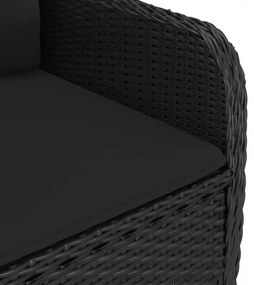 3 pcs conjunto de jantar para jardim vime PE e vidro preto