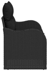 Sofá de Jardim 2 Lugares com Almofadas VidaXL Preto Rattan