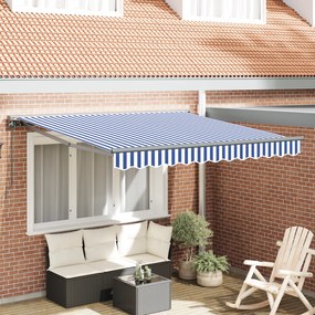 vidaXL Toldo Retrátil Manual Azul e Branco 300x250 cm tecido