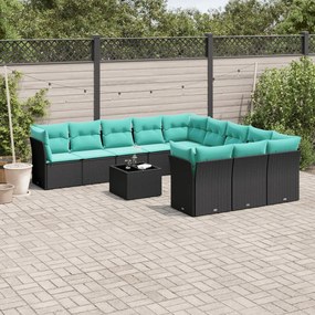vidaXL 12 pcs conjunto de sofás de jardim com almofadões vime PE preto
