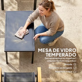 Conjunto de Jardim Exterior de 4 Peças com Sofá de 2 Lugares 2 Cadeiras e Mesa de Vidro Temperado Tecido Textilene Preto