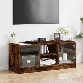 Móvel de TV c/ portas de vidro 102x37x42 cm carvalho fumado