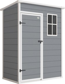 Abrigo de Jardim 1,14 m² 151x92x193 cm Abrigo de Exterior Metálico com Chão Porta de Correr Janela e Teto Inclinado Cinzento